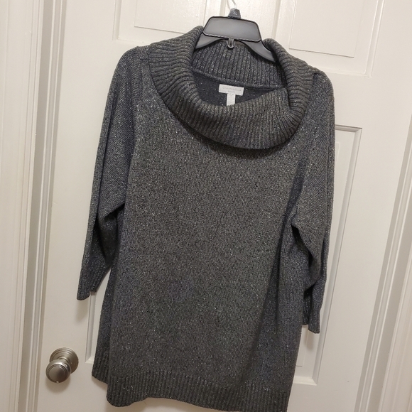Charter Club Oversized CowlNeck Charcoal Gray with Silver Metallic Siz 2X - Picture 6 of 7
